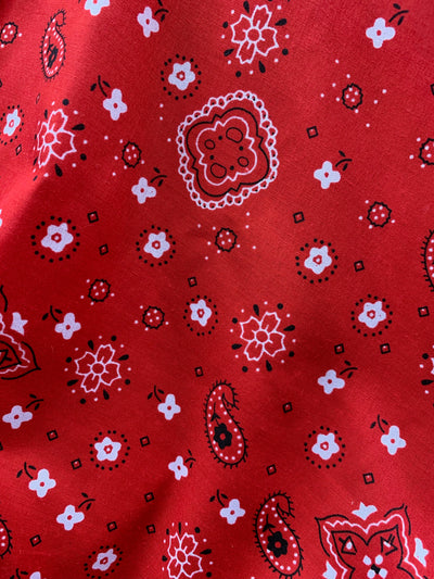 Annabella RED Paisley Floral Print Bandana Poly Cotton Fabric by the Yard - 10115