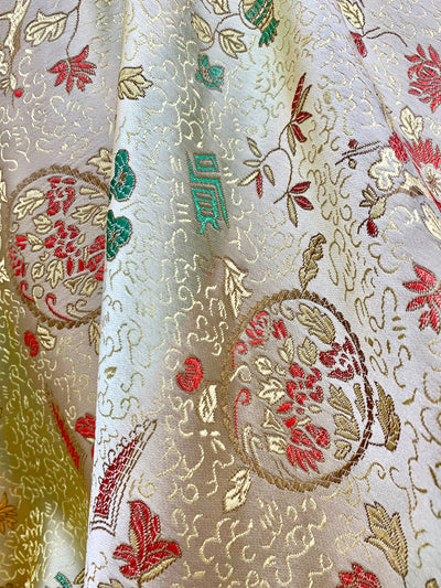 Mira LIGHT GOLD Floral Brocade Chinese Satin Fabric by the Yard - 10137