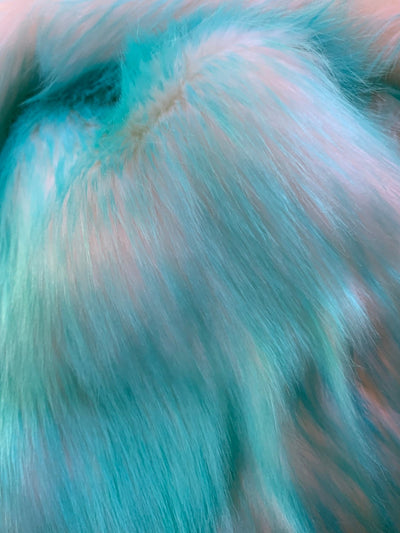 Bristol TURQUOISE Tip Candy Shag Long Pile Soft Faux Fur Fabric for Fursuit, Cosplay Costume, Photo Prop, Trim, Throw Pillow, Crafts