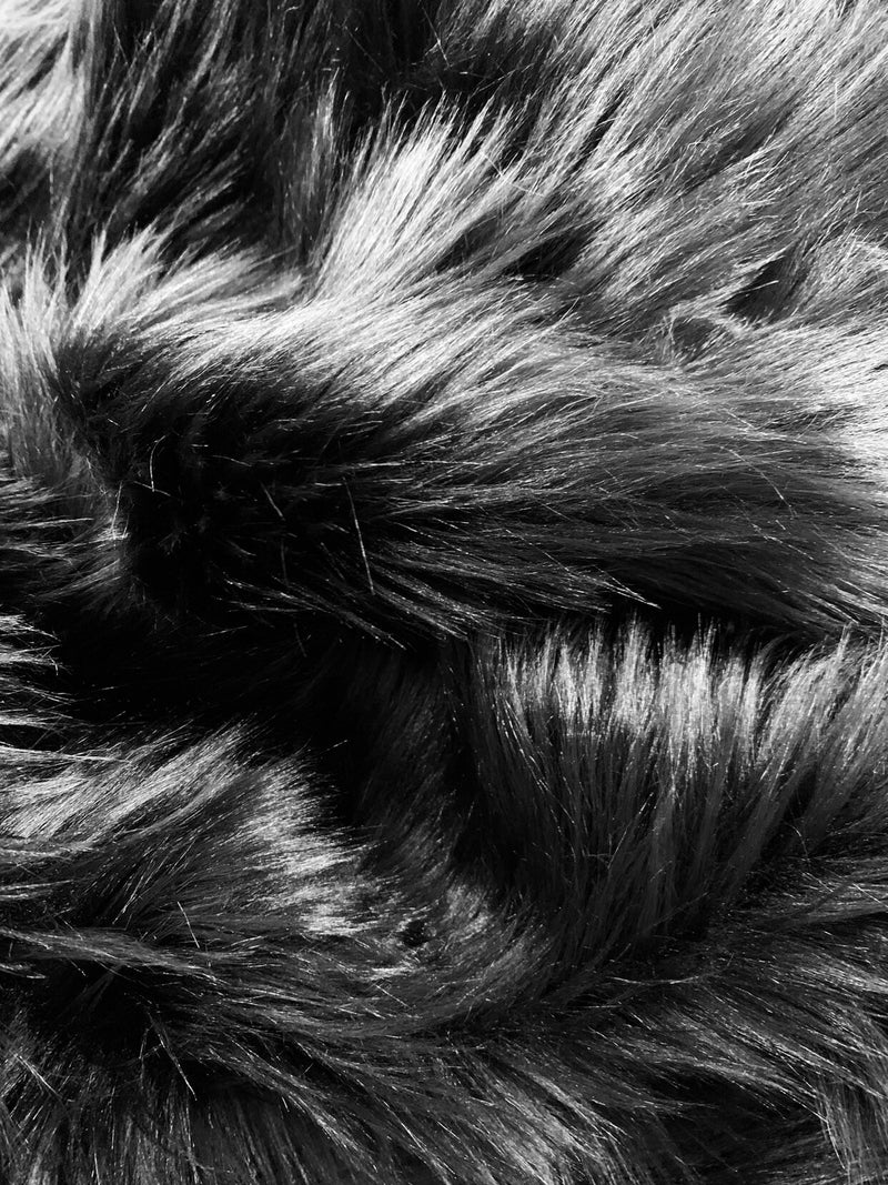 Sasha BLACK 2 Inch Long Pile Soft Luxury Faux Fur Fabric Fursuit, Cosplay Costume, Photo Prop, Trim, Throw Pillow, Crafts