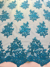 Brianna TURQUOISE Polyester Floral Embroidery with Sequins on Mesh Lace Fabric by the Yard - 10020