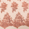 Brianna DARK CORAL Polyester Floral Embroidery with Sequins on Mesh Lace Fabric by the Yard - 10020
