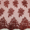 Brianna BURGUNDY Polyester Floral Embroidery with Sequins on Mesh Lace Fabric by the Yard - 10020