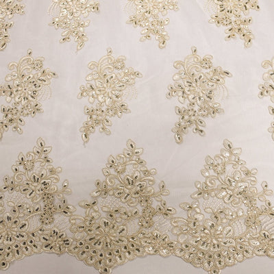 Brianna CREAM Polyester Floral Embroidery with Sequins on Mesh Lace Fabric by the Yard - 10020