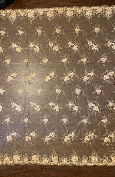 Andrea CHAMPAGNE 3D Floral Matte Corded Embroidery on Mesh Lace Fabric by the Yard - 10016