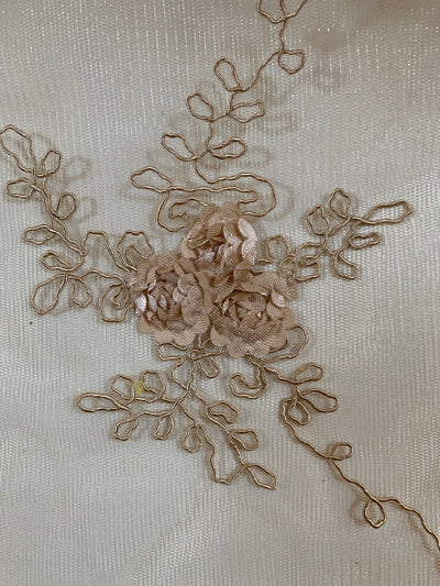 Andrea CHAMPAGNE 3D Floral Matte Corded Embroidery on Mesh Lace Fabric by the Yard - 10016