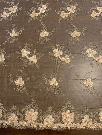 Andrea CHAMPAGNE 3D Floral Matte Corded Embroidery on Mesh Lace Fabric by the Yard - 10016