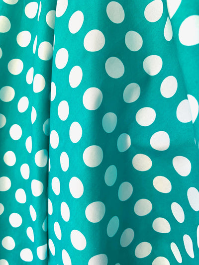 Alicia WHITE Polka Dots on TEAL Polyester Cotton Fabric by the Yard - 10099