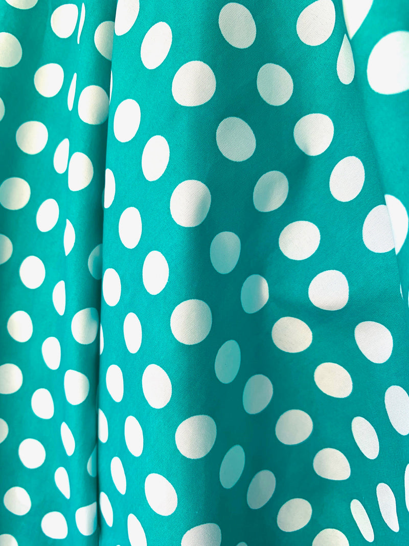 Alicia WHITE Polka Dots on TEAL Polyester Cotton Fabric by the Yard - 10099