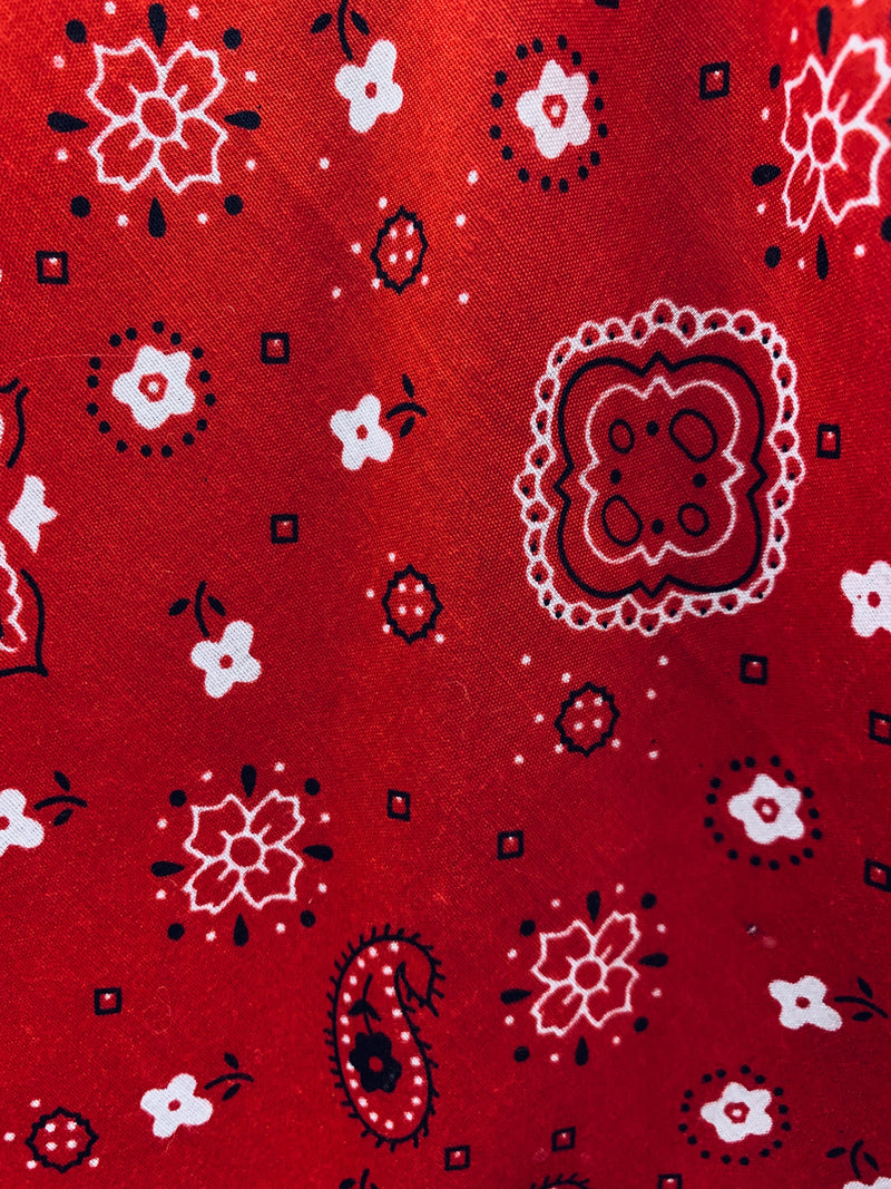 Annabella RED Paisley Floral Print Bandana Poly Cotton Fabric by the Yard - 10115
