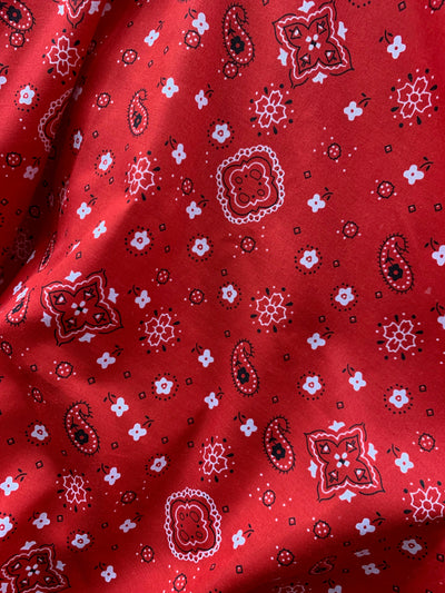 Annabella RED Paisley Floral Print Bandana Poly Cotton Fabric by the Yard - 10115