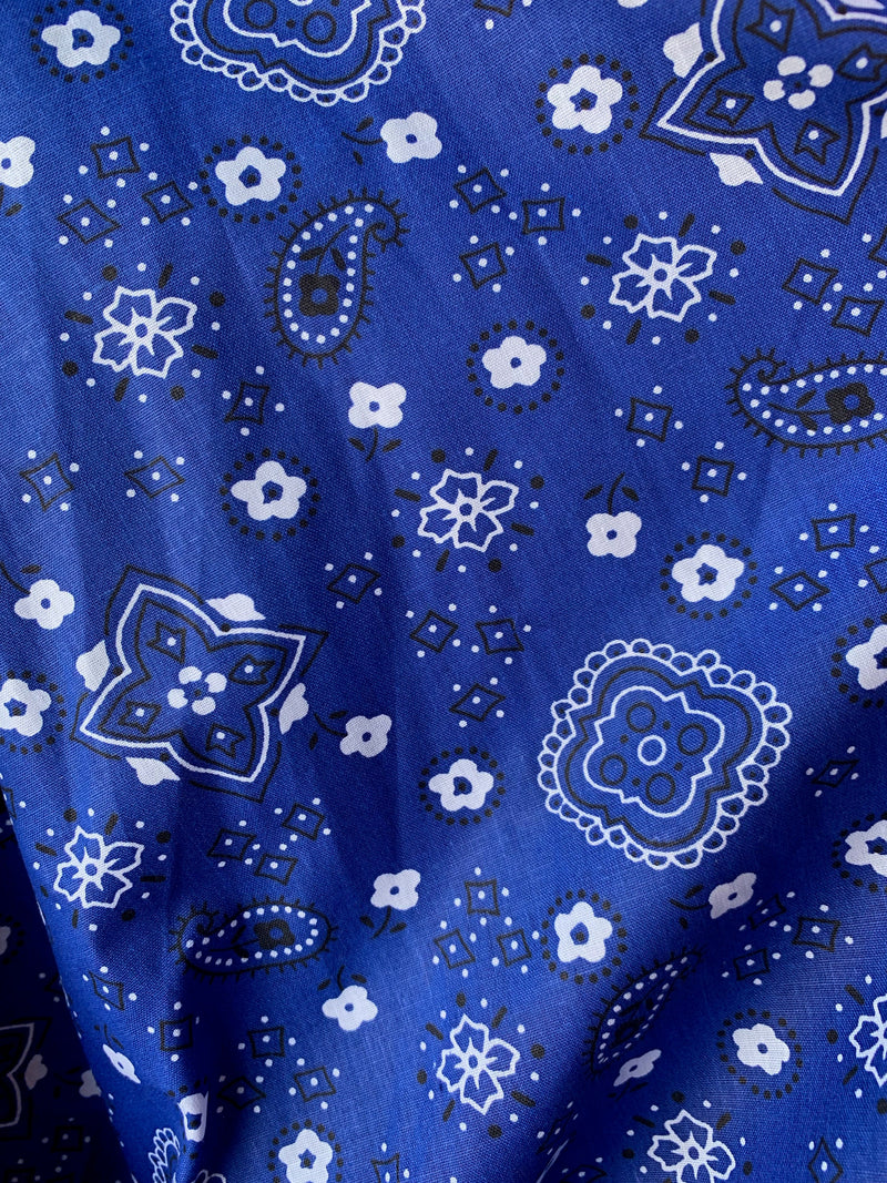 Annabella ROYAL BLUE Paisley Floral Print Bandana Poly Cotton Fabric by the Yard - 10115