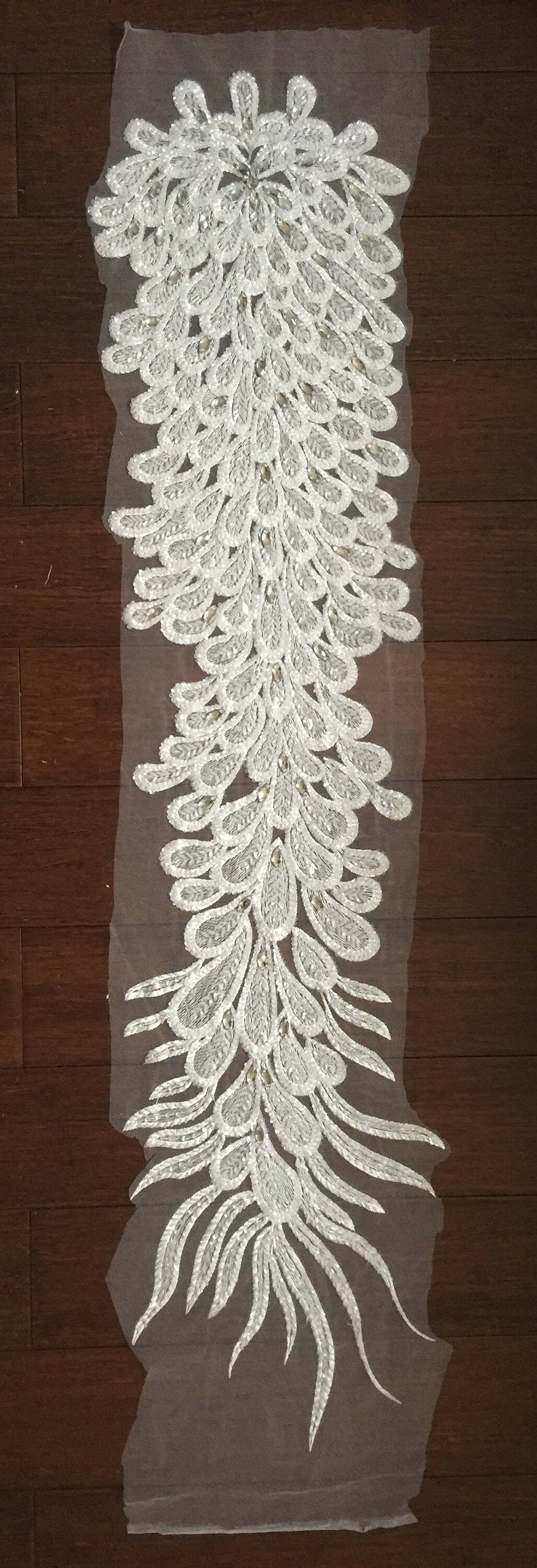 Gracie IVORY Vegas Peacock Beaded Sequins Embroidered on Mesh Lace Fabric by Panel - 10012