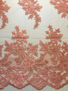 Diana CORAL Polyester Corded Floral Embroidery on Mesh Lace Fabric by the Yard - 10064