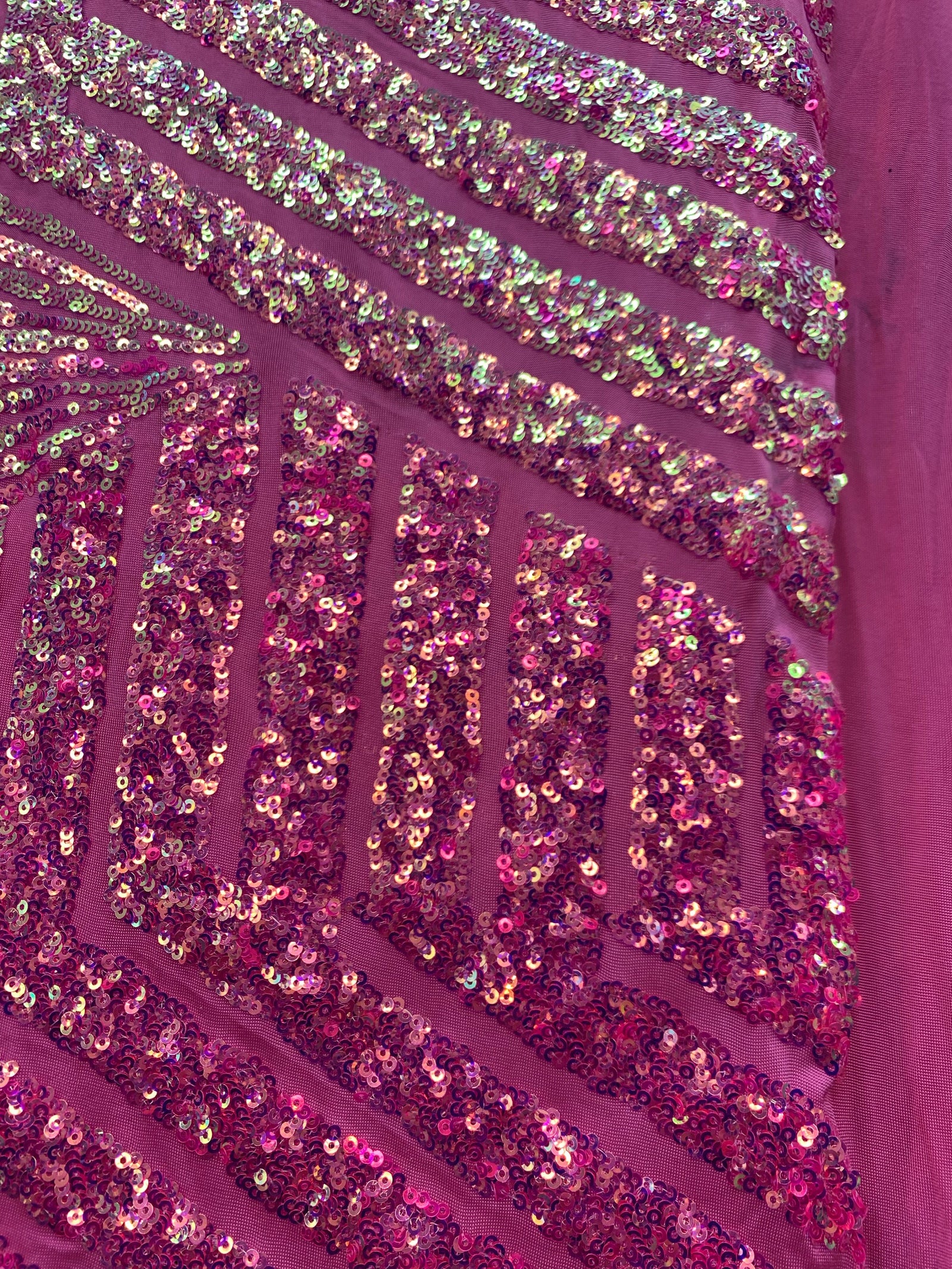 Thea IRIDESCENT PINK Geometric Sequins Diamond & Stripes on Poly Spandex Fabric by the Yard - 10026