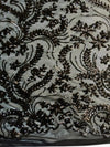 Erin BLACK Flowers and Leaves Sequins on Mesh Lace Fabric by the Yard - 10063