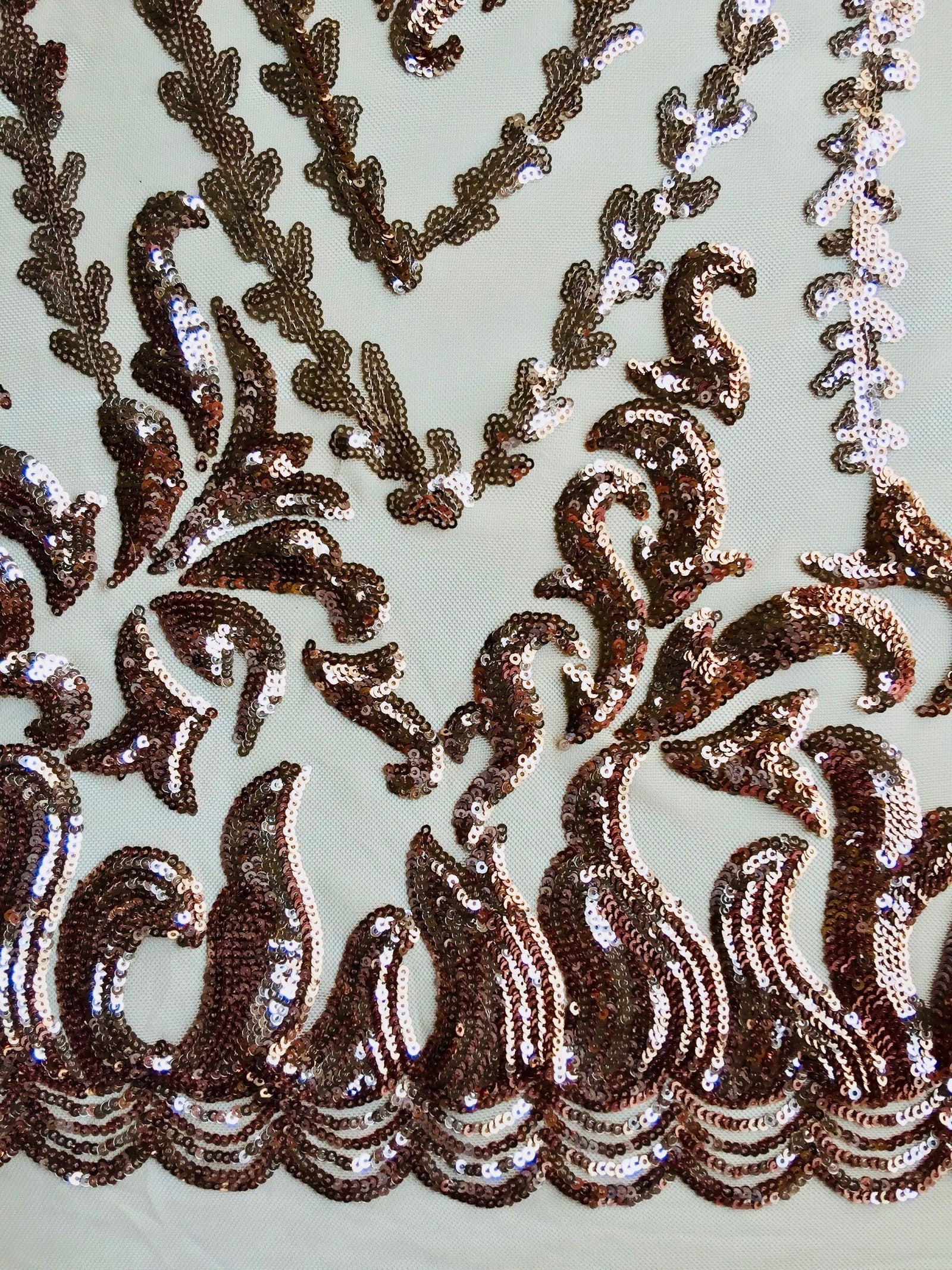 Miranda CHAMPAGNE Vines and Leaves Sequins on CHAMPAGNE Mesh Lace Fabric by the Yard - 10061