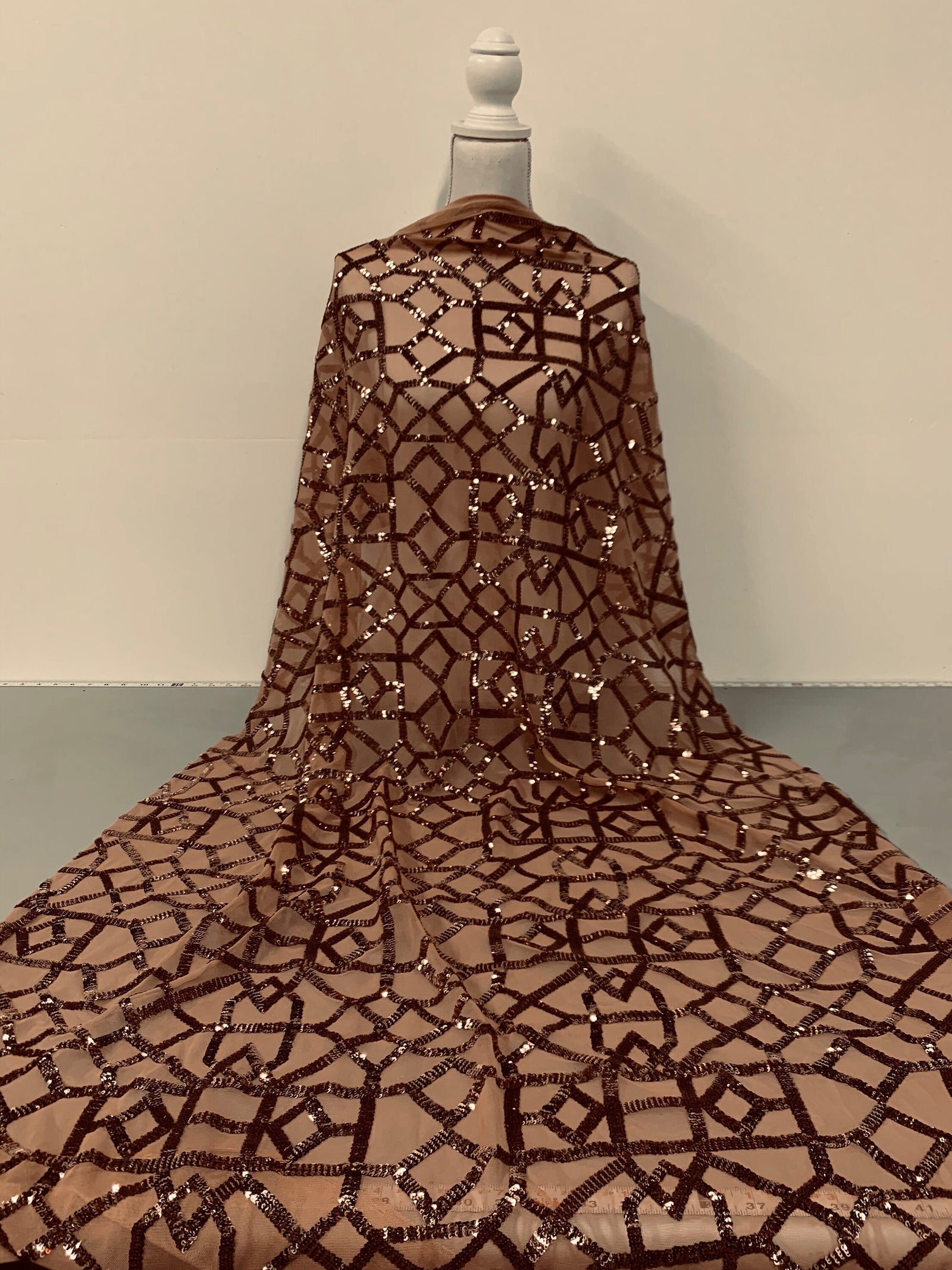 Meredith BRONZE Trellis Pattern Sequins on Mesh Lace Fabric by the Yard - 10146