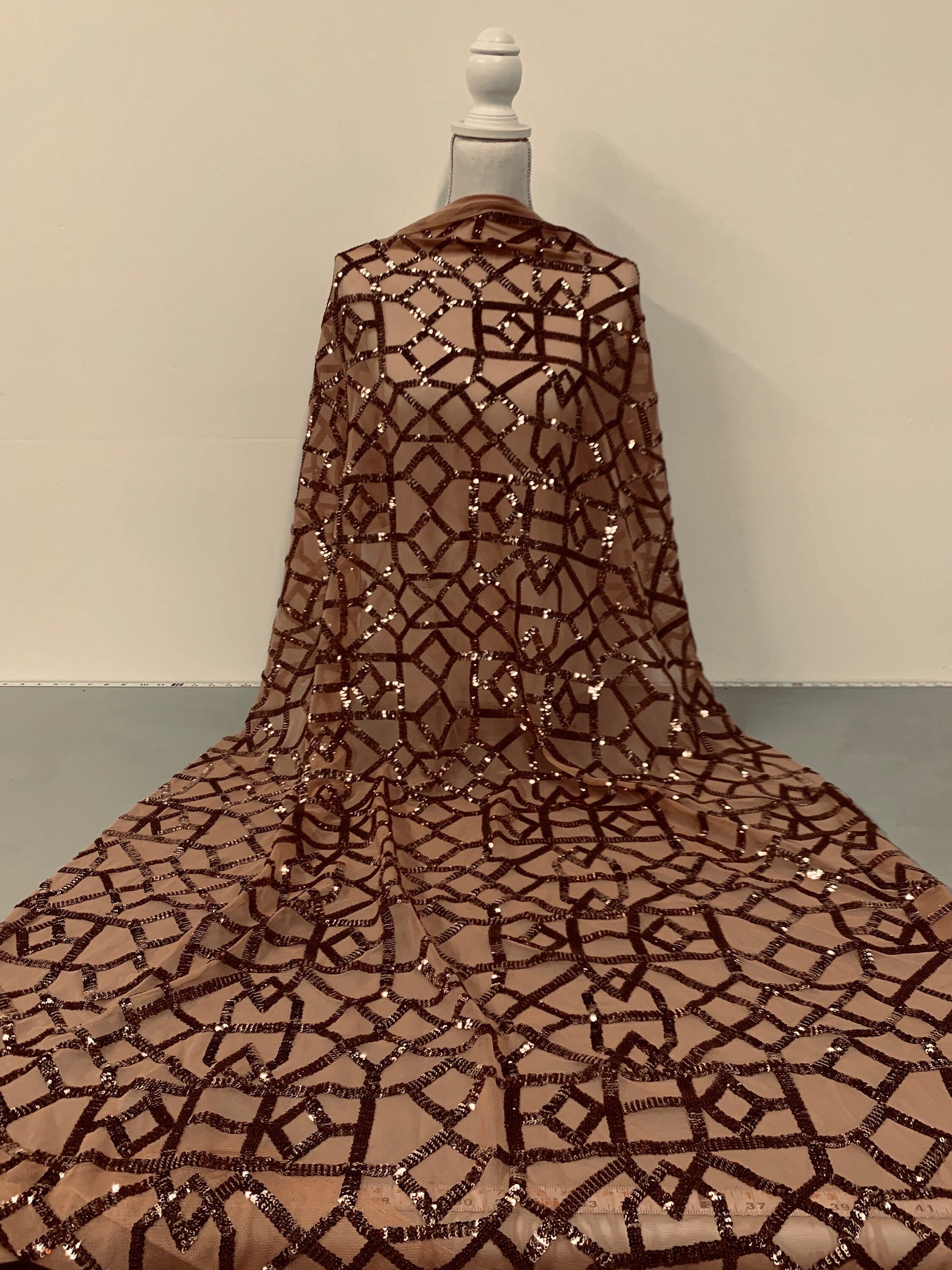 Meredith BRONZE Trellis Pattern Sequins on Mesh Lace Fabric by the Yard - 10146