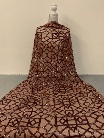 Meredith BRONZE Trellis Pattern Sequins on Mesh Lace Fabric by the Yard - 10146
