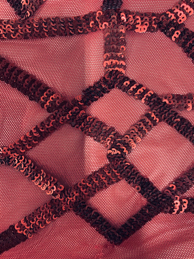 Meredith BURGUNDY Trellis Pattern Sequins on Mesh Lace Fabric by the Yard - 10146