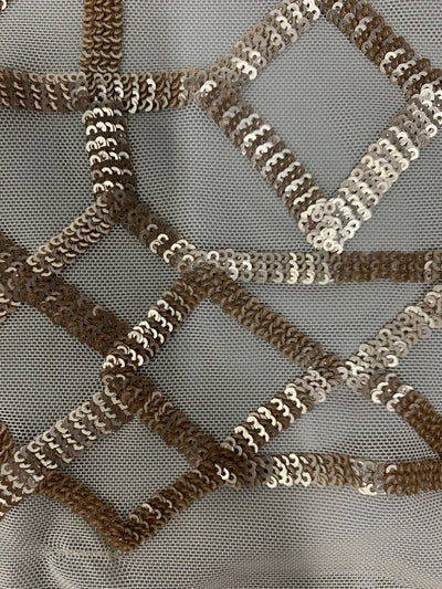 Meredith CHAMPAGNE Trellis Pattern Sequins on Mesh Lace Fabric by the Yard - 10146