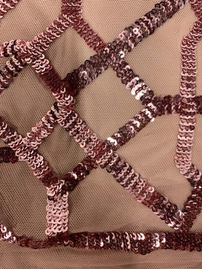 Meredith DUSTY PINK Trellis Pattern Sequins on Mesh Lace Fabric by the Yard - 10146