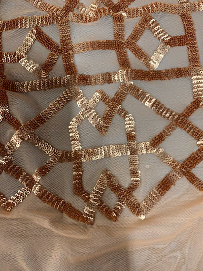 Meredith GOLD Trellis Pattern Sequins on Mesh Lace Fabric by the Yard - 10146