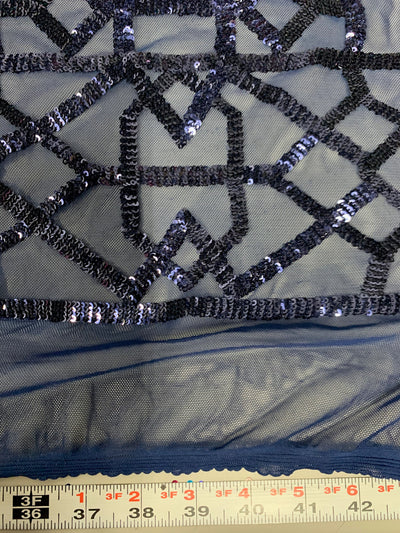 Meredith NAVY BLUE Trellis Pattern Sequins on Mesh Lace Fabric by the Yard - 10146