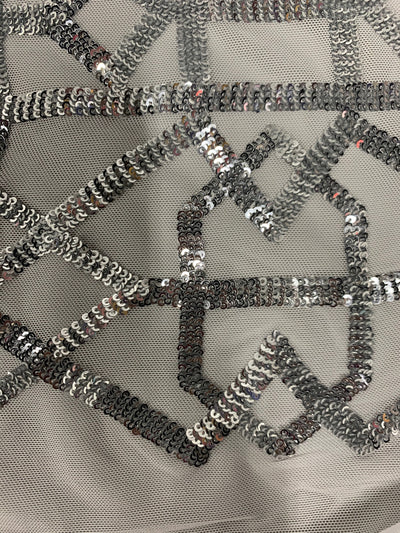 Meredith SILVER Trellis Pattern Sequins on Mesh Lace Fabric by the Yard - 10146