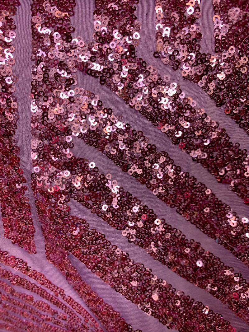 Thea PINK Geometric Sequins Diamond & Stripes on Poly Spandex Lace Fabric by the Yard - 10026