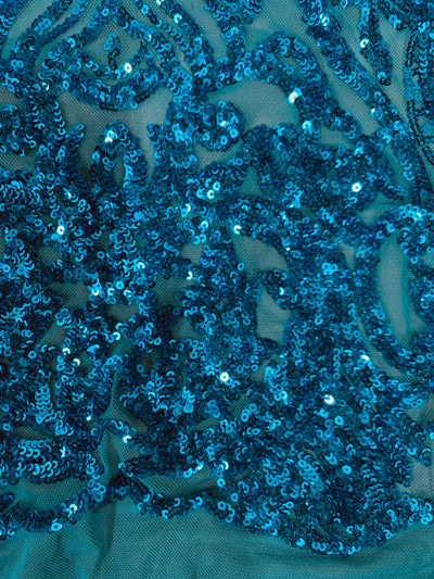 Phoebe TURQUOISE Sequins on Mesh Lace Fabric by the Yard - 10062