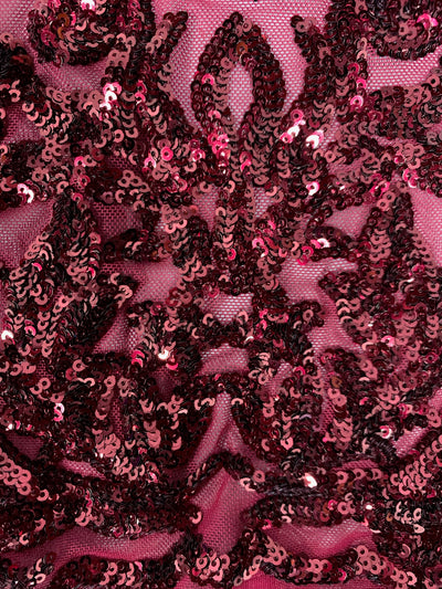 Phoebe BURGUNDY Sequins on Mesh Lace Fabric by the Yard - 10062