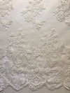 Diana IVORY Polyester Corded Floral Embroidery on Mesh Lace Fabric by the Yard - 10064