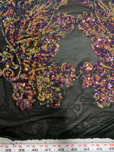 Kara RAINBOW Hearts and Flowers Sequins on Mesh Lace Fabric by the Yard - 10148