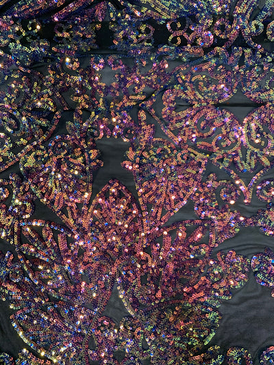 Kara RAINBOW Hearts and Flowers Sequins on Mesh Lace Fabric by the Yard - 10148