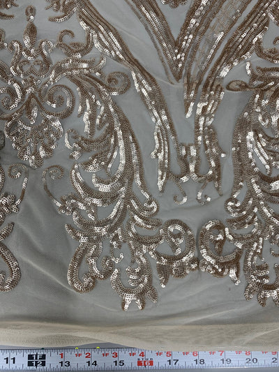 Alaina CHAMPAGNE Curlicue Sequins on Mesh Lace Fabric by the Yard - 10018