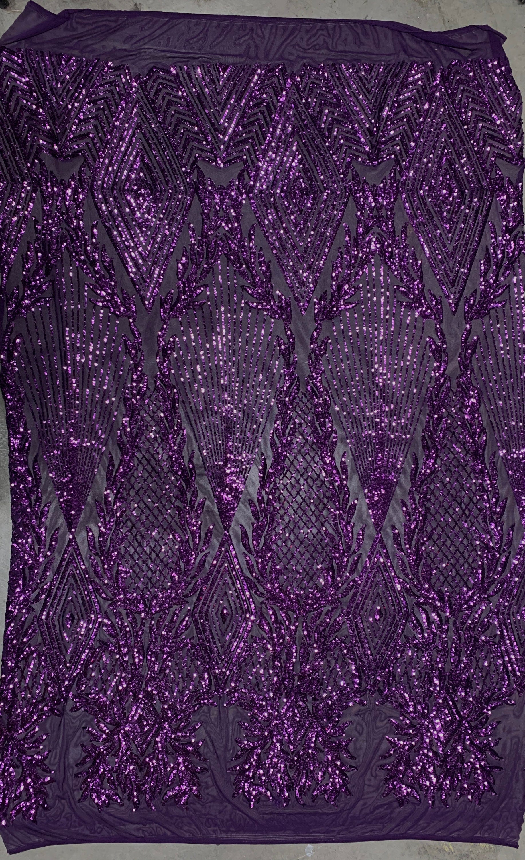Francesca PLUM Vines and Diamonds Pattern Sequins on Mesh Lace Fabric by the Yard - 10130
