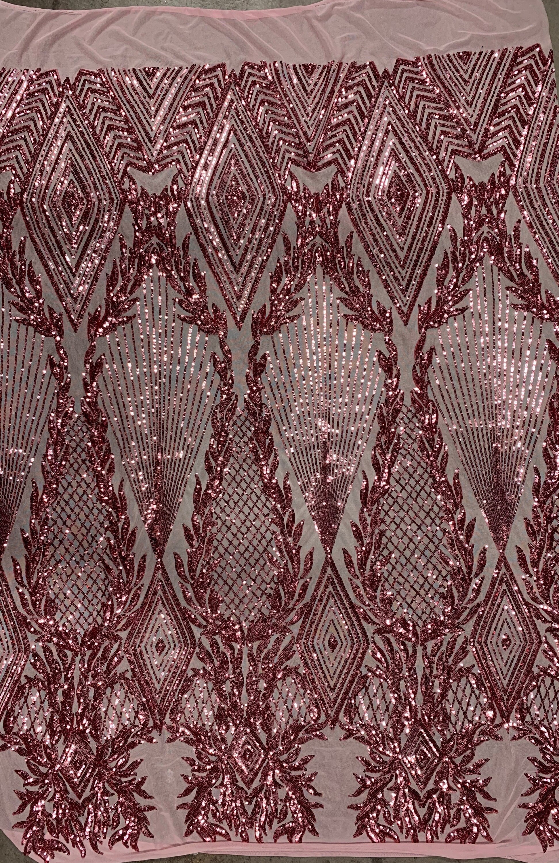 Francesca DUSTY PINK Vines and Diamonds Pattern Sequins on Mesh Lace Fabric by the Yard - 10130