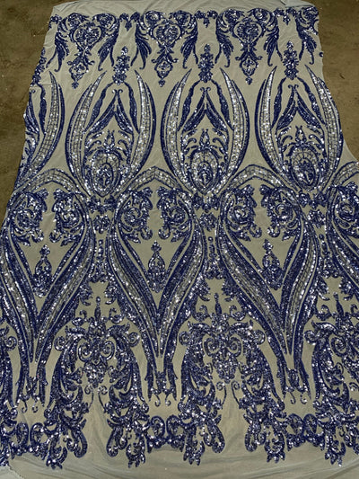 Alaina DUSTY BLUE Curlicue Sequins on Mesh Lace Fabric by the Yard - 10018