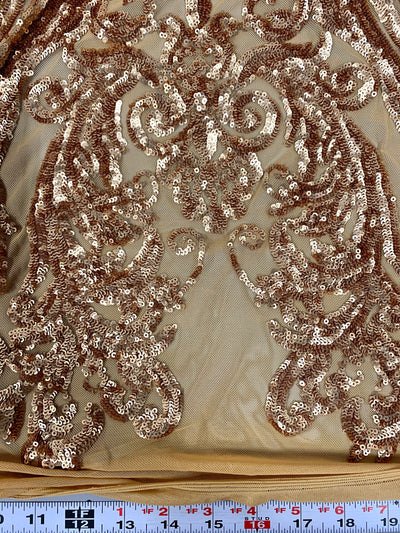Alaina GOLD Curlicue Sequins on Mesh Lace Fabric by the Yard - 10018