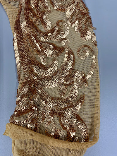 Alaina GOLD Curlicue Sequins on Mesh Lace Fabric by the Yard - 10018