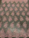 Brianna PINK Polyester Floral Embroidery with Sequins on Mesh Lace Fabric by the Yard - 10020