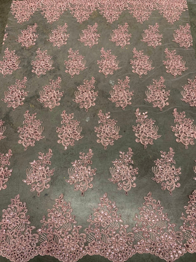 Brianna PINK Polyester Floral Embroidery with Sequins on Mesh Lace Fabric by the Yard - 10020