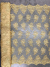 Brianna GOLD Polyester Floral Embroidery with Sequins on Mesh Lace Fabric by the Yard - 10020