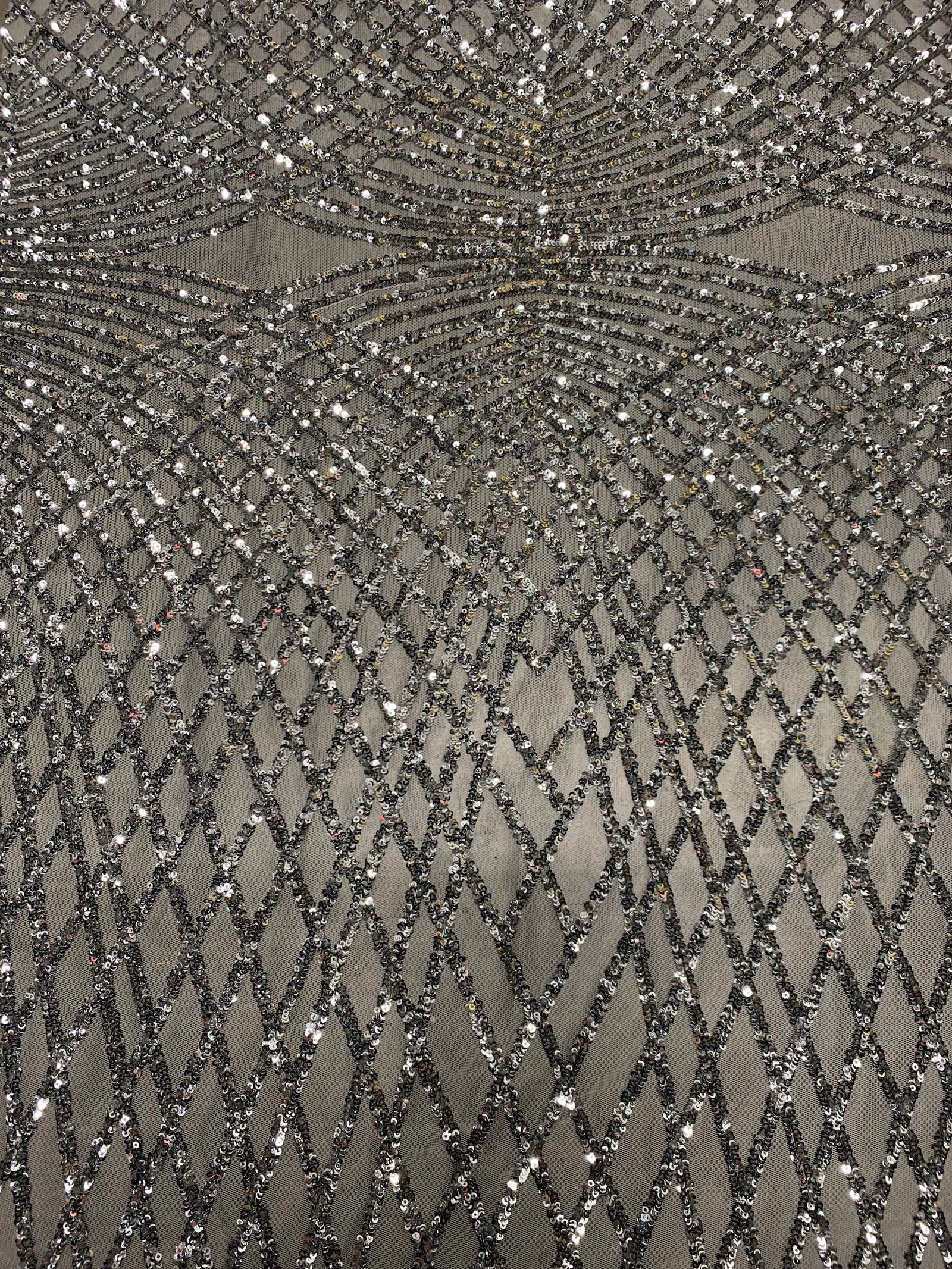 Jordyn SILVER Diamond Sequins on WHITE Mesh Lace Fabric by the Yard - 10008