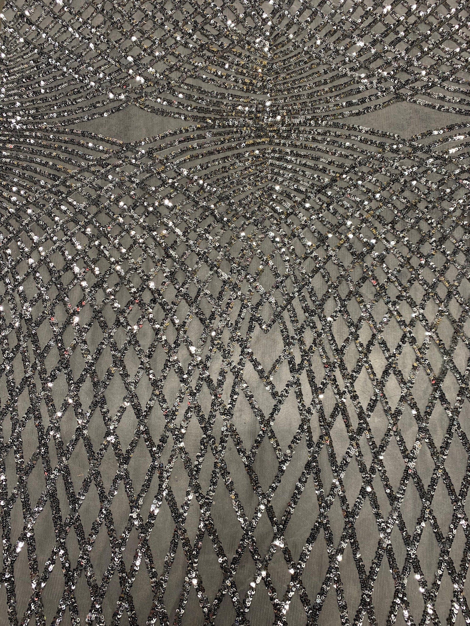 Jordyn SILVER Diamond Sequins on WHITE Mesh Lace Fabric by the Yard - 10008