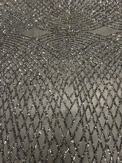 Jordyn SILVER Diamond Sequins on WHITE Mesh Lace Fabric by the Yard - 10008