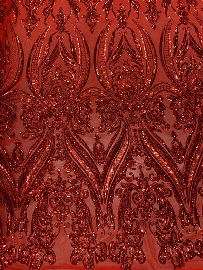 Alaina RED Curlicue Sequins on Mesh Lace Fabric by the Yard - 10018