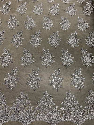 Brianna GREY Polyester Floral Embroidery with Sequins on Mesh Lace Fabric by the Yard - 10020